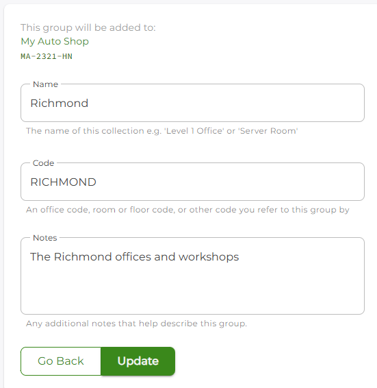 Asset group details Asset group details