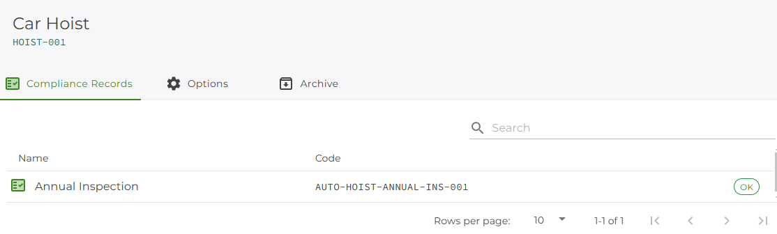 Compliance record list Compliance record list