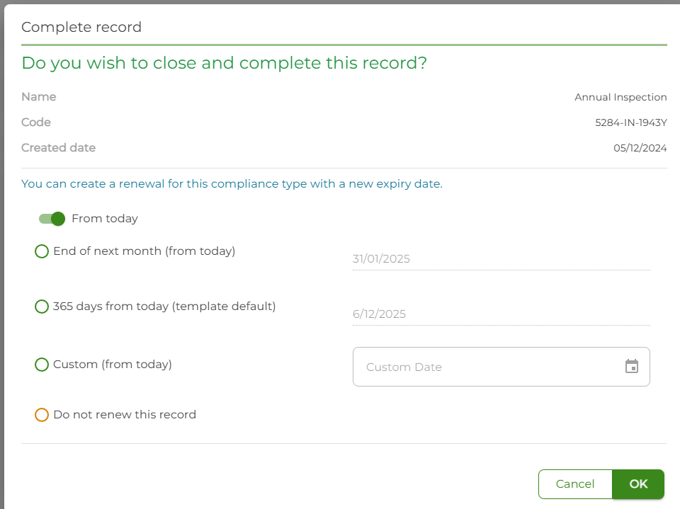 Confirm closure options Confirm closure options