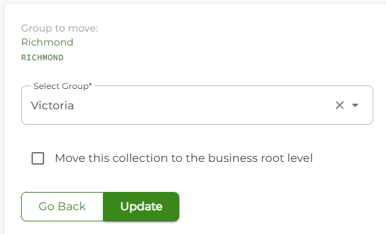 Moving an asset group Moving an asset group